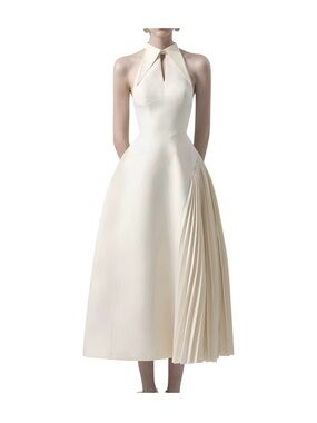 Anettte Ivory Halter Maxi Dress with Pleated Side Panel